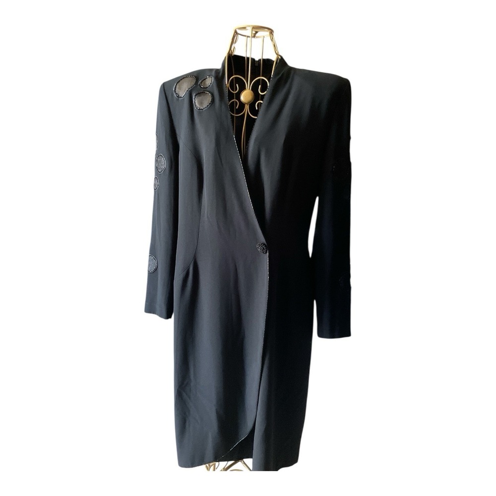Lillie Rubin Vtg (80's) Daymor Couture Black‎ Coat Dress Beading 10 Hong Kong